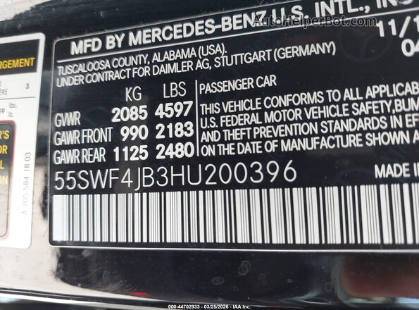 55SWF4JB3HU200396 2017 MERCEDES-BENZ C-CLASS Black Շարժիչի բաժամունքի տեսք