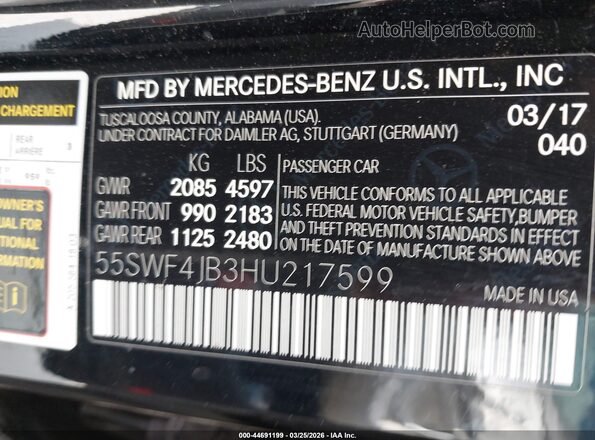 55SWF4JB3HU217599 2017 MERCEDES-BENZ C-CLASS Black Engine compartment view