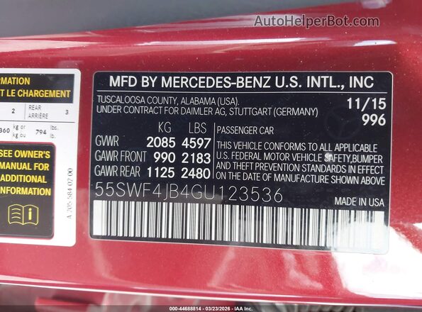 55SWF4JB4GU123536 2016 MERCEDES-BENZ C-CLASS Red Շարժիչի բաժամունքի տեսք
