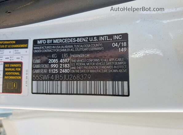 55SWF4JB5JU268379 2018 MERCEDES-BENZ C White Vista del compartimento del motor