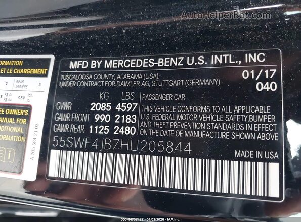 55SWF4JB7HU205844 2017 MERCEDES-BENZ C-CLASS Black Vista del compartimento del motor