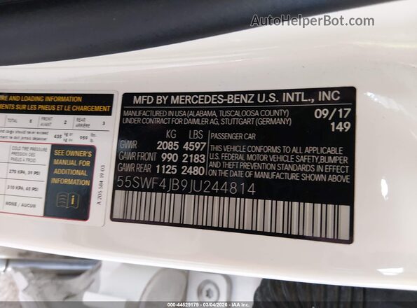55SWF4JB9JU244814 2018 MERCEDES-BENZ C-CLASS White Вид підкапотного простору