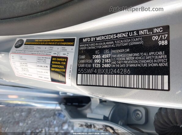 55SWF4JBXJU244286 2018 MERCEDES-BENZ C-CLASS Blue Вид підкапотного простору