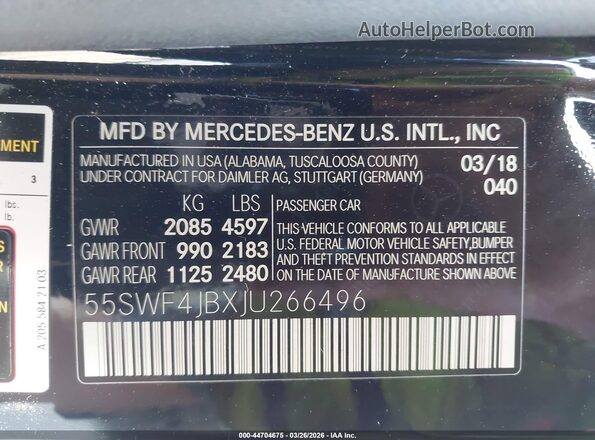 55SWF4JBXJU266496 2018 MERCEDES-BENZ C-CLASS Черный Вид подкапотного пространства