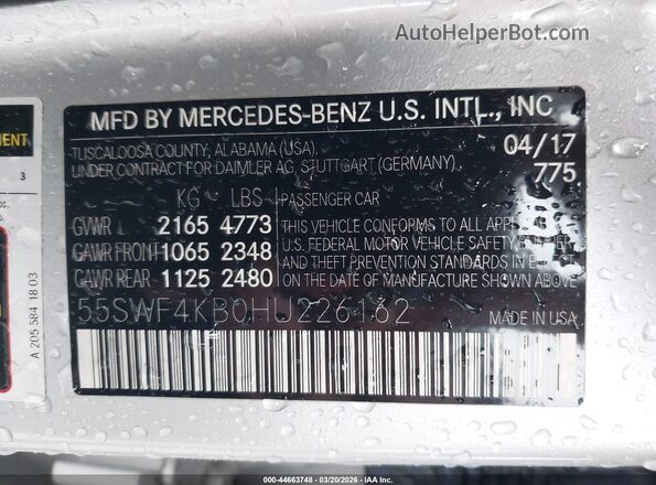 55SWF4KB0HU226162 2017 MERCEDES-BENZ C-CLASS Silver Вид підкапотного простору