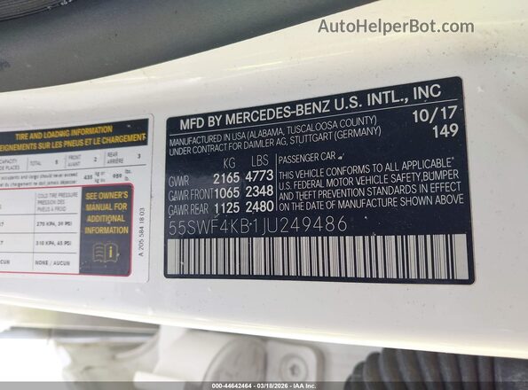 55SWF4KB1JU249486 2018 MERCEDES-BENZ C-CLASS White Շարժիչի բաժամունքի տեսք