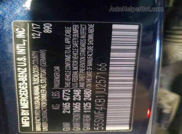 55SWF4KB1JU257166 2018 MERCEDES-BENZ C Синий Вид подкапотного пространства