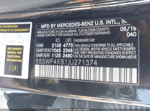 55SWF4KB1JU271374 2018 MERCEDES-BENZ C-CLASS Черный Вид подкапотного пространства