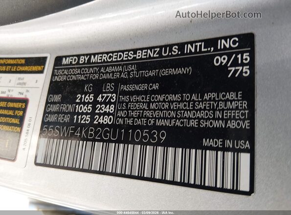55SWF4KB2GU110539 2016 MERCEDES-BENZ C-CLASS Серебряный Вид подкапотного пространства
