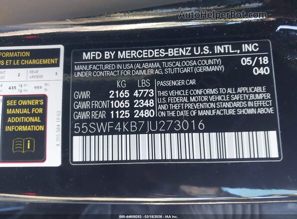 55SWF4KB7JU273016 2018 MERCEDES-BENZ C-CLASS Черный Вид подкапотного пространства