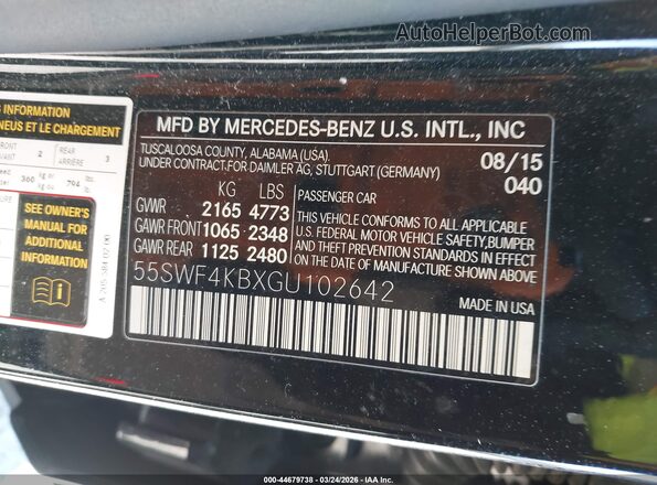 55SWF4KBXGU102642 2016 MERCEDES-BENZ C-CLASS Black Շարժիչի բաժամունքի տեսք