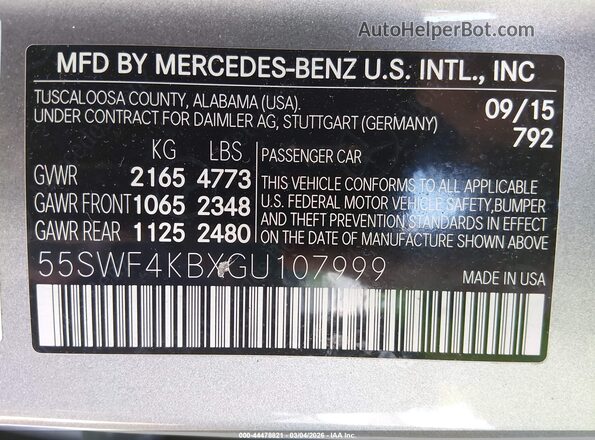 55SWF4KBXGU107999 2016 MERCEDES-BENZ C-CLASS Silver Widok komory silnika