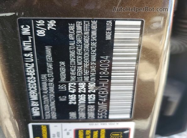 55SWF4KBXHU184034 2017 MERCEDES-BENZ C Brown Widok naklejki z numerem VIN