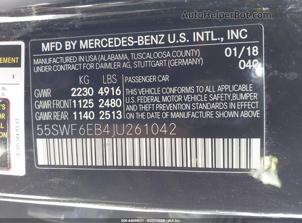 55SWF6EB4JU261042 2018 MERCEDES-BENZ AMG C 43 Black Вид підкапотного простору