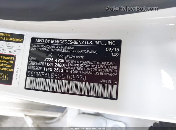 55SWF6EB8GU108978 2016 MERCEDES-BENZ C-CLASS White Շարժիչի բաժամունքի տեսք