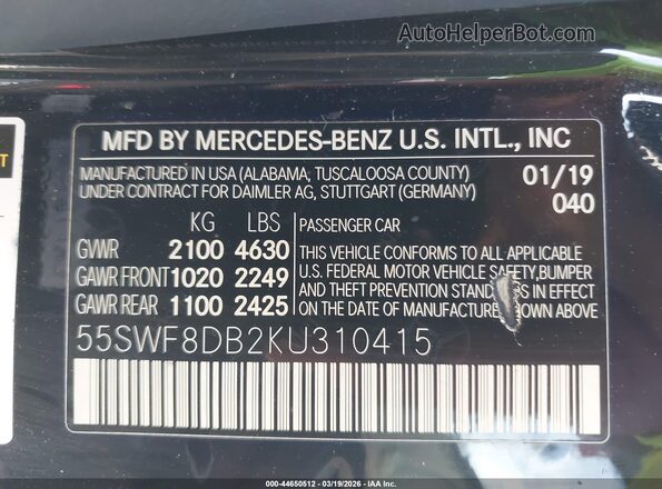 55SWF8DB2KU310415 2019 MERCEDES-BENZ C-CLASS Black Vista del compartimento del motor