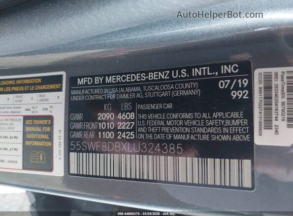 55SWF8DBXLU324385 2020 MERCEDES-BENZ C-CLASS Gray Widok komory silnika