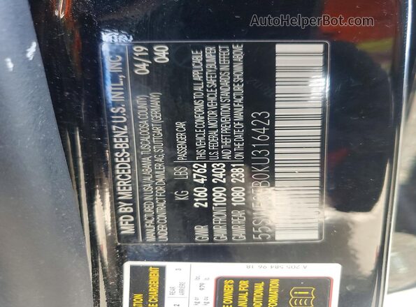 55SWF8EB0KU316423 2019 MERCEDES-BENZ C Black Widok naklejki z numerem VIN