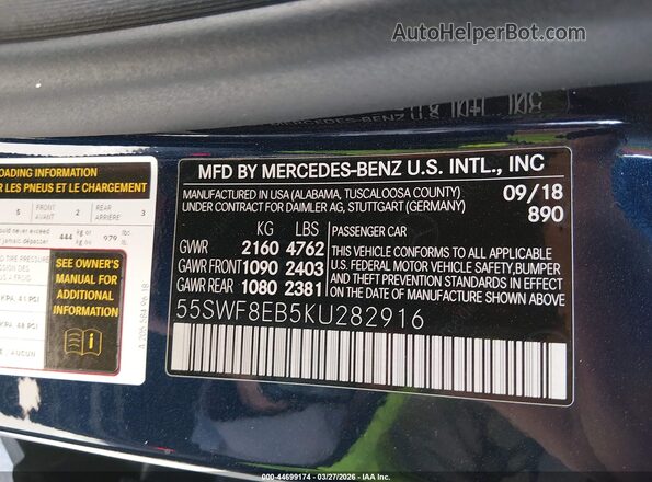 55SWF8EB5KU282916 2019 MERCEDES-BENZ C-CLASS Dark Blue Շարժիչի բաժամունքի տեսք