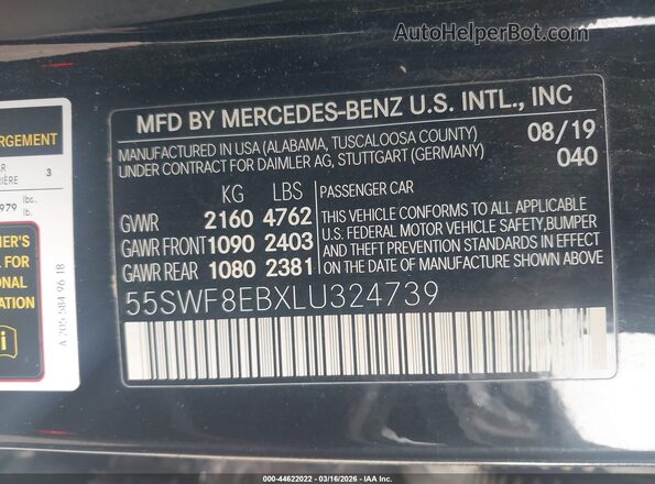55SWF8EBXLU324739 2020 MERCEDES-BENZ C-CLASS Black ძრავის განყოფილების ხედი