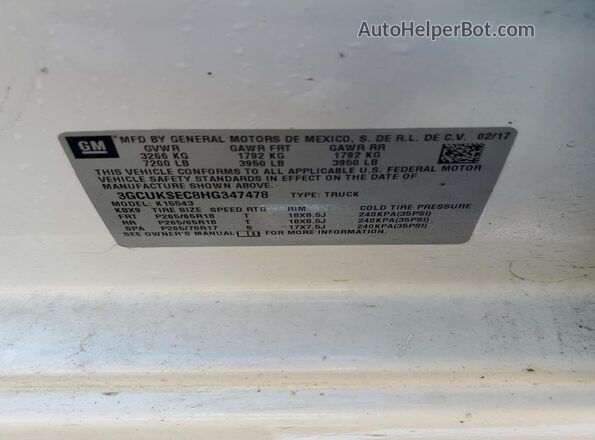 3GCUKSEC8HG347478 2017 CHEVROLET ALL MODELS Белый Вид наклейки с VIN-кодом