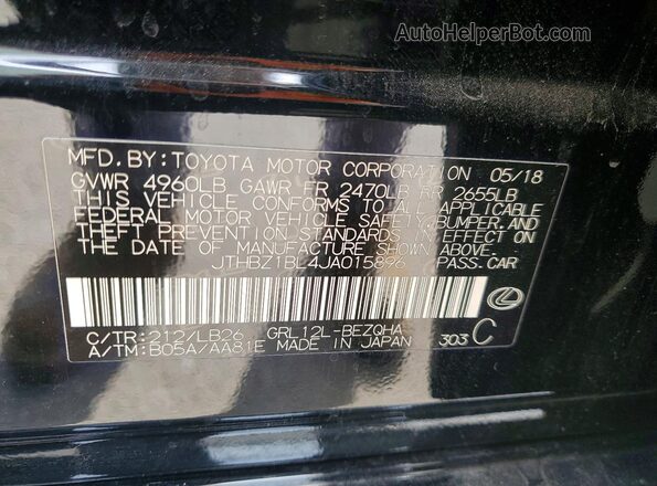 JTHBZ1BL4JA015896 2018 LEXUS GS Черный Вид наклейки с VIN-кодом