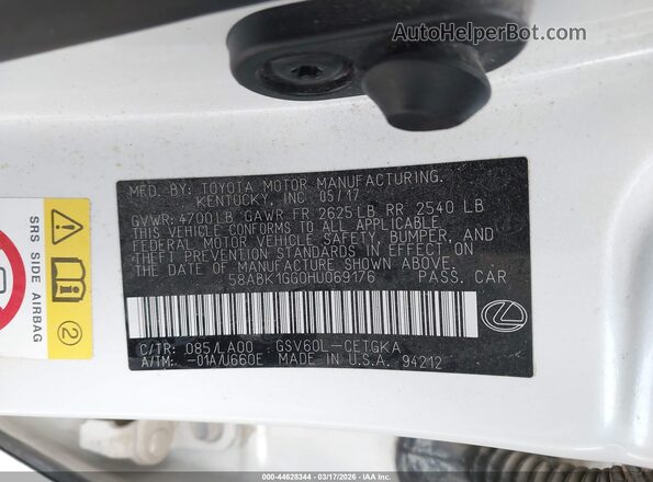 58ABK1GG0HU069176 2017 LEXUS ES 350 Белый Вид подкапотного пространства