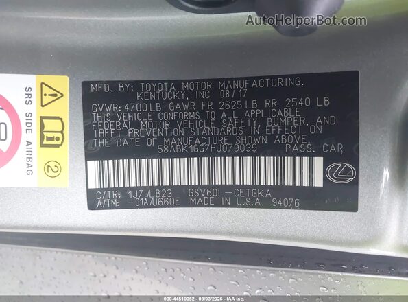 58ABK1GG7HU079039 2017 LEXUS ES 350 Silver Vista del compartimento del motor