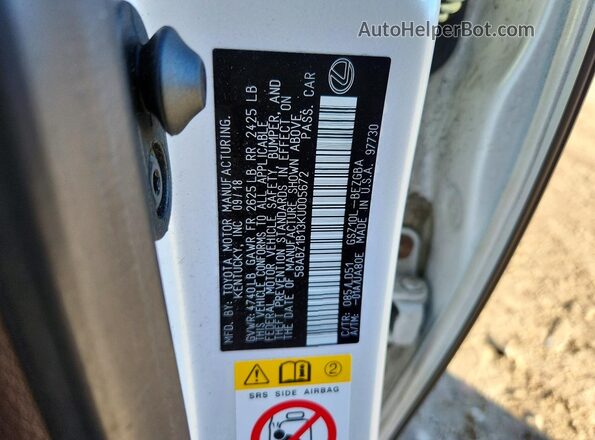 58ABZ1B13KU005672 2019 LEXUS ES Белый Вид подкапотного пространства