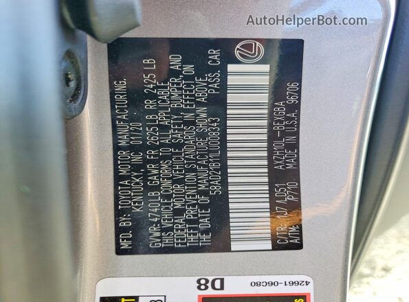 58AD21B11LU008343 2020 LEXUS ES Серый Вид подкапотного пространства