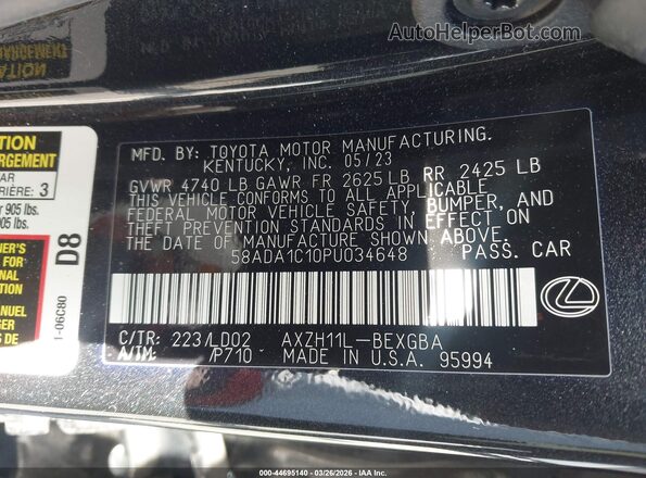 58ADA1C10PU034648 2023 LEXUS ES 300H Черный Вид подкапотного пространства