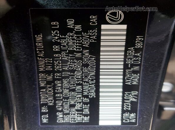 58ADA1C17NU020047 2022 LEXUS ES Черный Вид подкапотного пространства