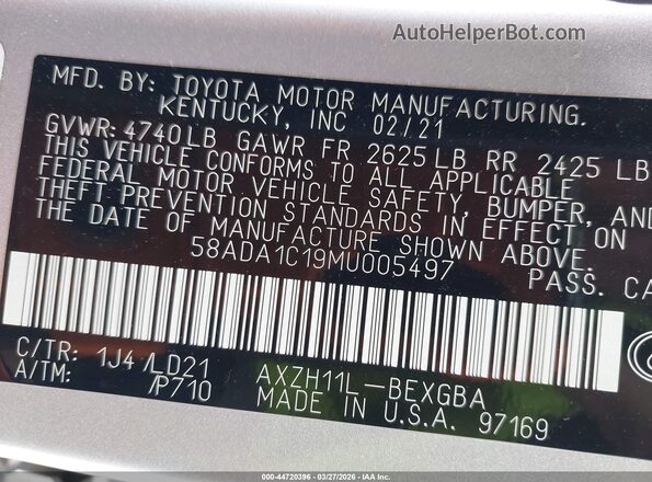 58ADA1C19MU005497 2021 LEXUS ES 300H Silver Engine compartment view