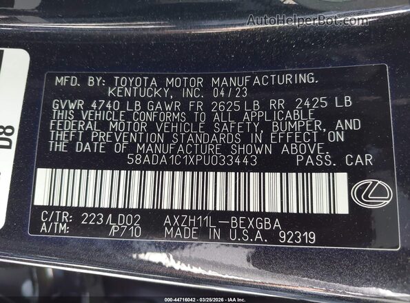 58ADA1C1XPU033443 2023 LEXUS ES 300H Black Вид підкапотного простору
