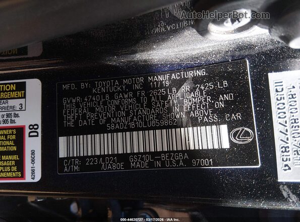 58ADZ1B10LU059862 2020 LEXUS ES 350 Черный Вид подкапотного пространства