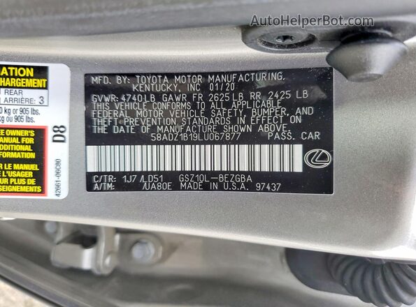58ADZ1B19LU067877 2020 LEXUS ES Серый Вид подкапотного пространства