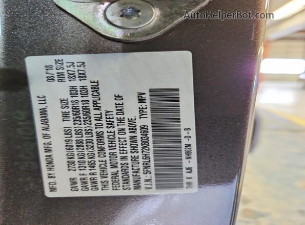5FNRL6H72KB034609 2019 HONDA ODYSSEY Gray 360 interior view
