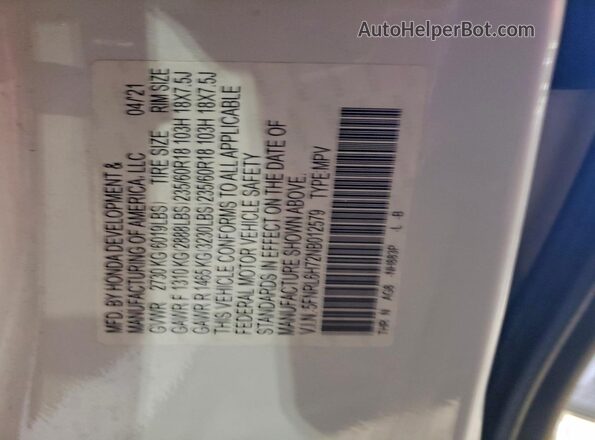 5FNRL6H72NB012579 2022 HONDA ODYSSEY White Панорамний вид салону 360°