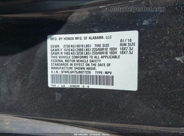 5FNRL6H75JB077226 2018 HONDA ODYSSEY Beige Vista del compartimento del motor