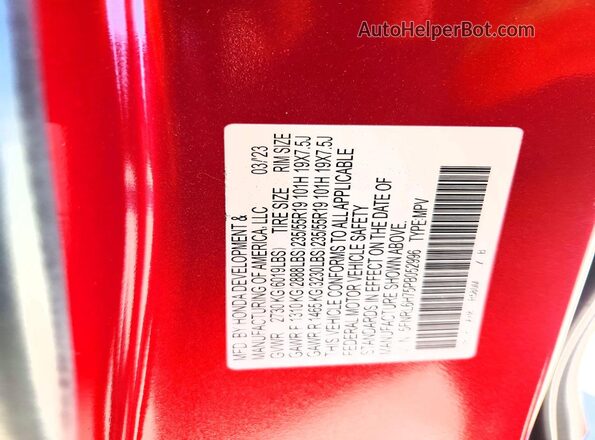 5FNRL6H75PB052996 2023 HONDA ODYSSEY Red Панорамний вид салону 360°