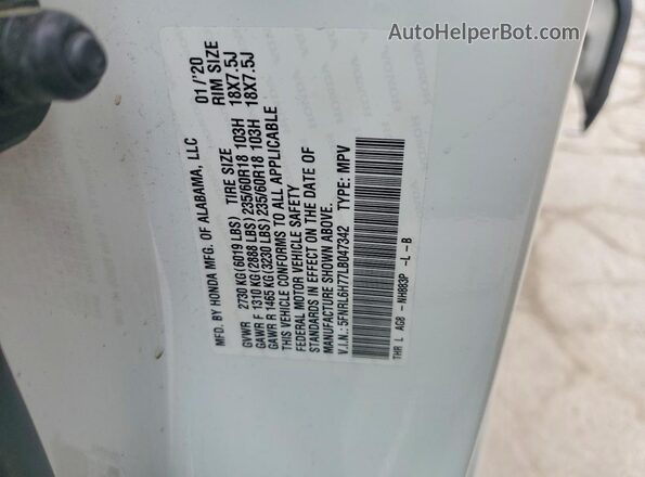 5FNRL6H77LB047342 2020 HONDA ODYSSEY White VIN sticker view