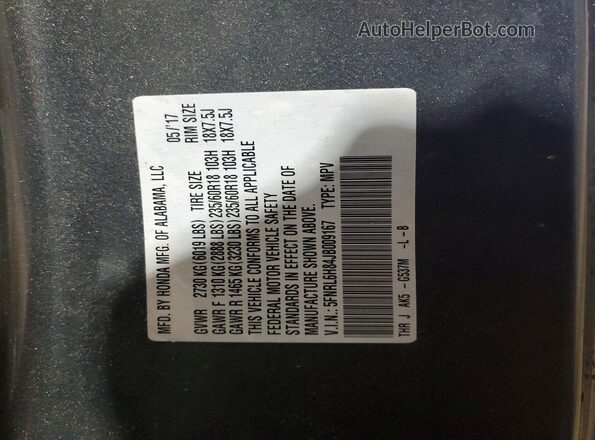 5FNRL6H84JB009167 2018 HONDA ODYSSEY Silver VIN კოდის სტიკერის ხედი