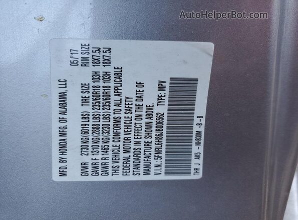 5FNRL6H86JB006562 2018 HONDA ODYSSEY Серебряный Панорамный вид салона 360°