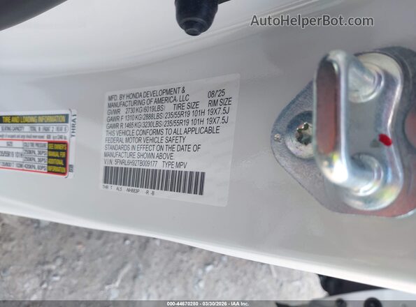 5FNRL6H92TB009177 2026 HONDA ODYSSEY White Вид підкапотного простору
