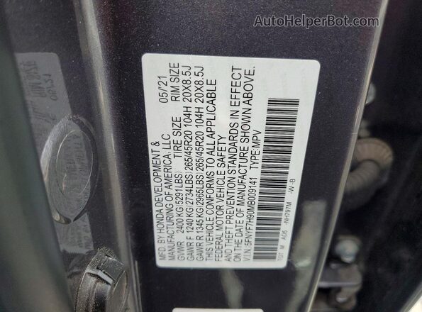 5FNYF7H90MB009141 2021 HONDA PASSPORT Gray VIN sticker view