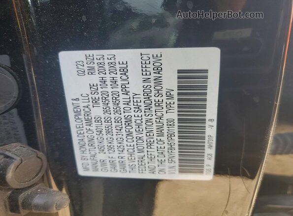 5FNYF8H51PB011830 2023 HONDA PASSPORT Черный Вид наклейки с VIN-кодом