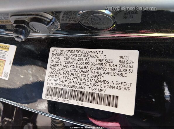 5FNYF8H90MB036541 2021 HONDA PASSPORT Black Widok komory silnika