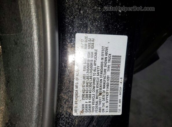 5FPYK2F11HB011201 2017 HONDA RIDGELINE Черный Вид подкапотного пространства