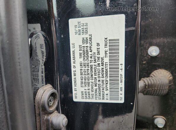 5FPYK3F12KB047721 2019 HONDA RIDGELINE Black ძრავის განყოფილების ხედი