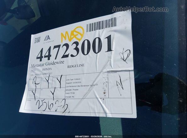 5FPYK3F1XPB052415 2023 HONDA RIDGELINE Серебряный 